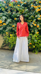 Urban Cut Red Cotton Wrap Shirt | Minimal Chic-C0236