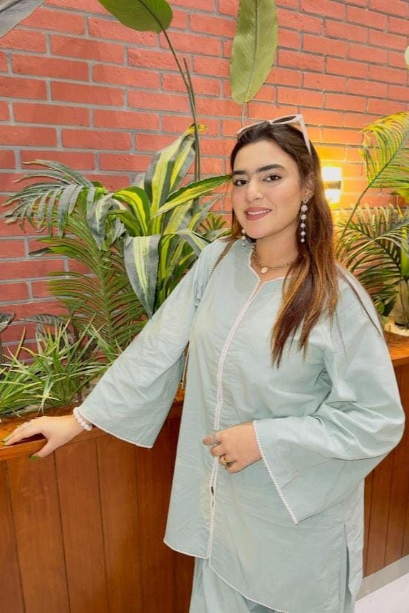 Urban Cut 2 Piece Cotton Embellished  Co- Ord Set with Farshi Shalwar
