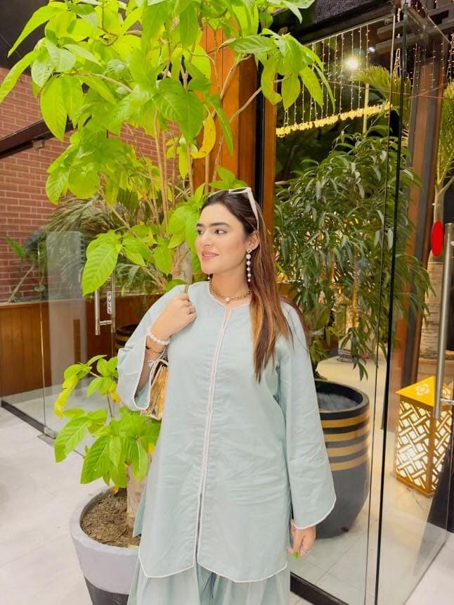 Urban Cut 2 Piece Cotton Embellished  Co- Ord Set with Farshi Shalwar