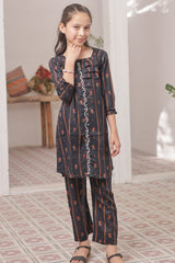 Khanak Stitched Kids-Raven Black 2pcs Printed Frock Suit-KST 046