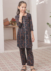 Khanak Stitched Kids-Raven Black 2pcs Printed Frock Suit-KST 046