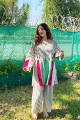 Urban Cut Striped Colorblock Cotton 2-Piece Suit