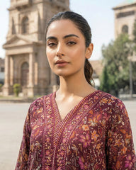 Umer Aayan 3 Piece Stitched Printed Chiffon Maxi With Organza Dupatta