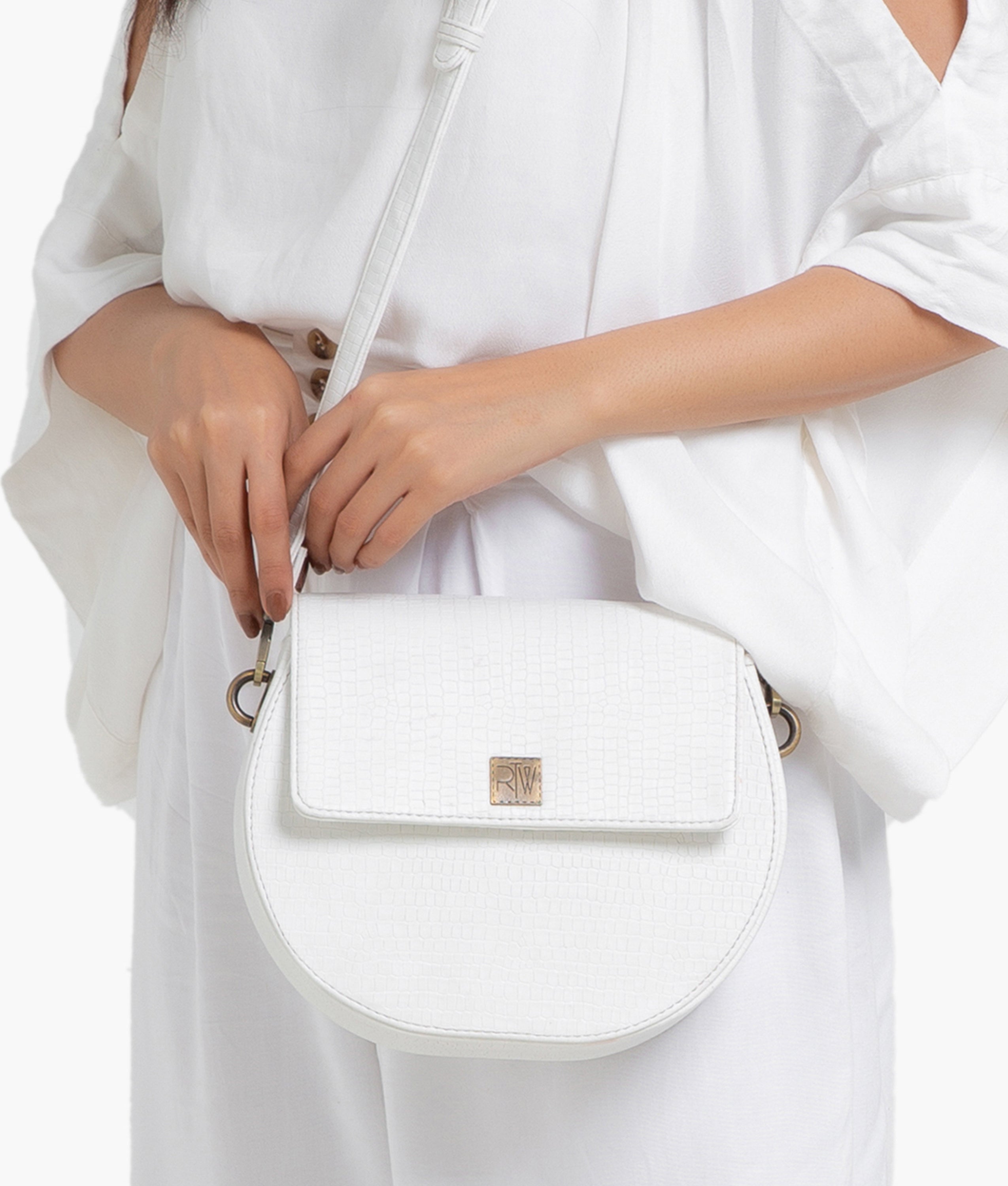 RTW Creation - White crocodile saddle bag
