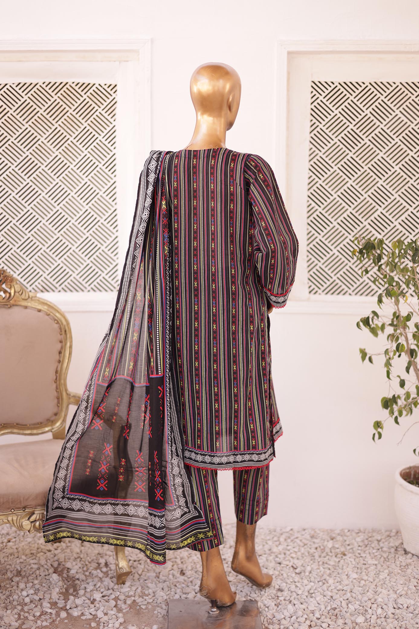 Girl woman  Printed Embroidered Lawn Stitch Shirt Kurti Frock Cotton Dupatta Printed Trouser