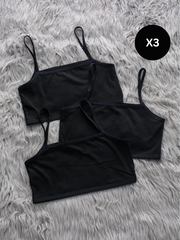 Sprinkles Stitched 1 Piece Summer Bralette Kids Collection'2025-Pack of 3 Girls Pack Solid Cami Bralette (Black)