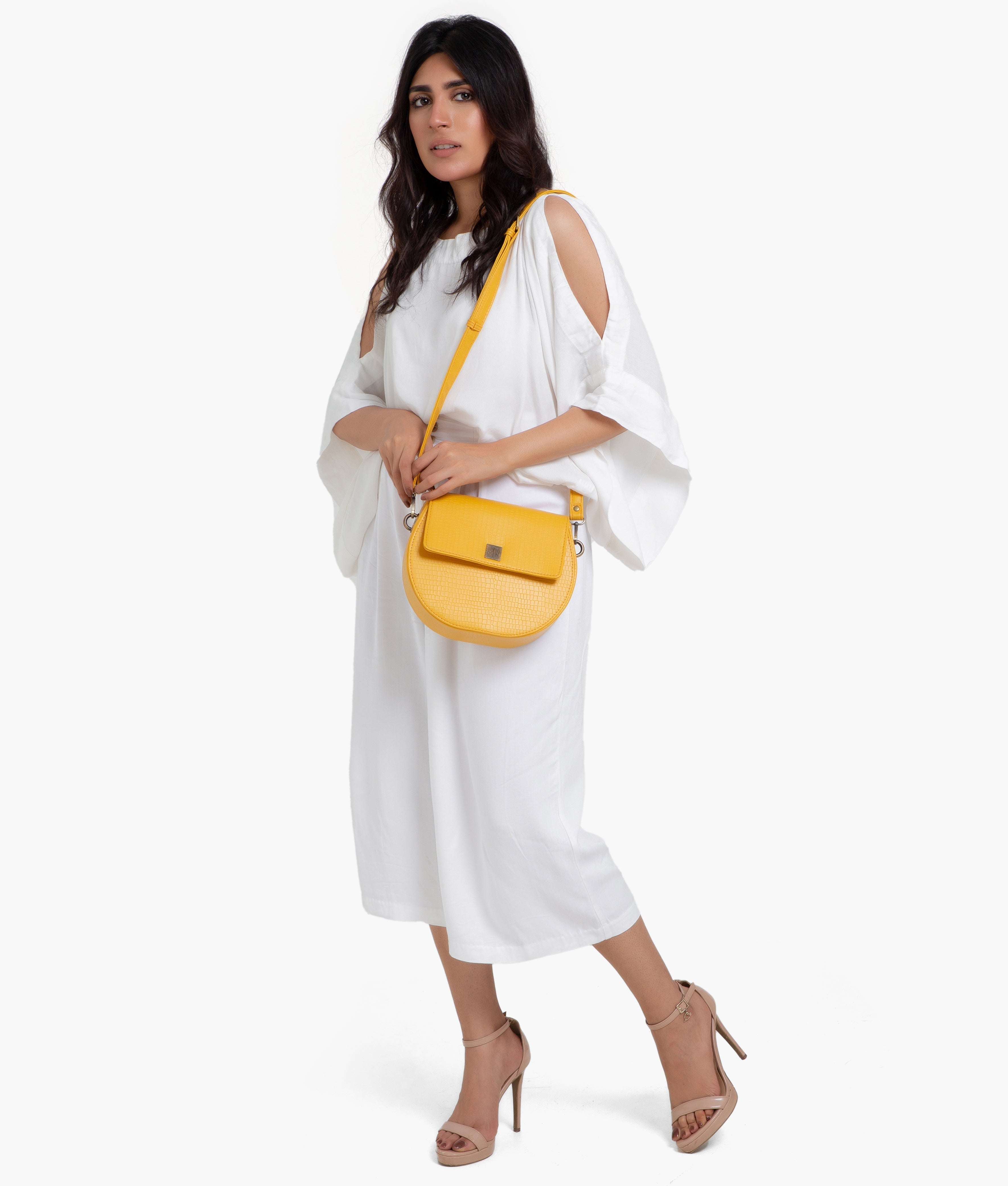 RTW Creation - Yellow crocodile saddle bag