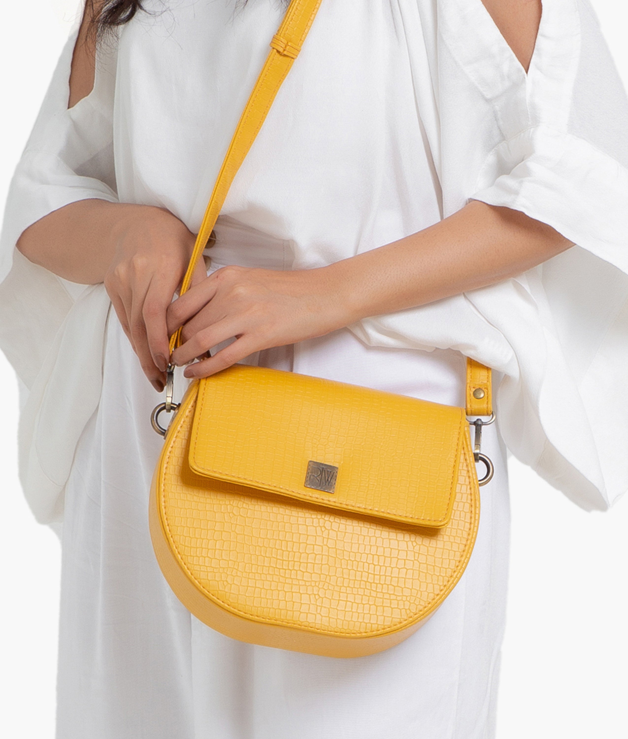 RTW Creation - Yellow crocodile saddle bag