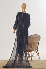 Bin Saeed Stitched 3 Piece Luxury Emb Chiffon Suit-ZEFC-1556-Navy Blue