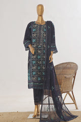 Bin Saeed Stitched 3 Piece Luxury Emb Chiffon Suit-ZEFC-1556-Navy Blue