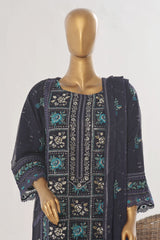 Bin Saeed Stitched 3 Piece Luxury Emb Chiffon Suit-ZEFC-1556-Navy Blue