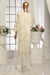 Bin Saeed Stitched 3 Piece Luxury Emb Organza Suit-ZEFO-1589-Off White
