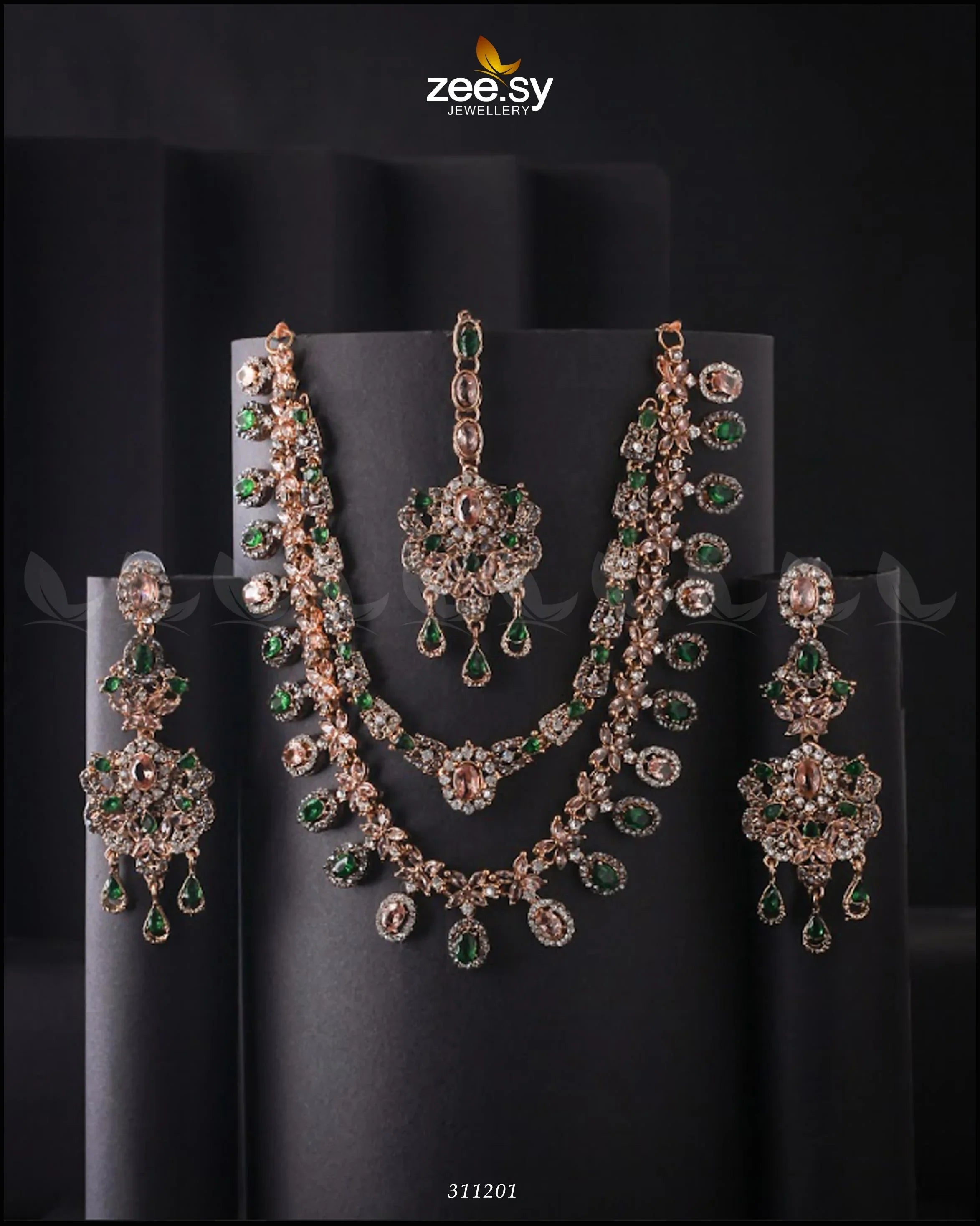 Zarqa Necklace Champagne & Green - Zeesy Jewellery