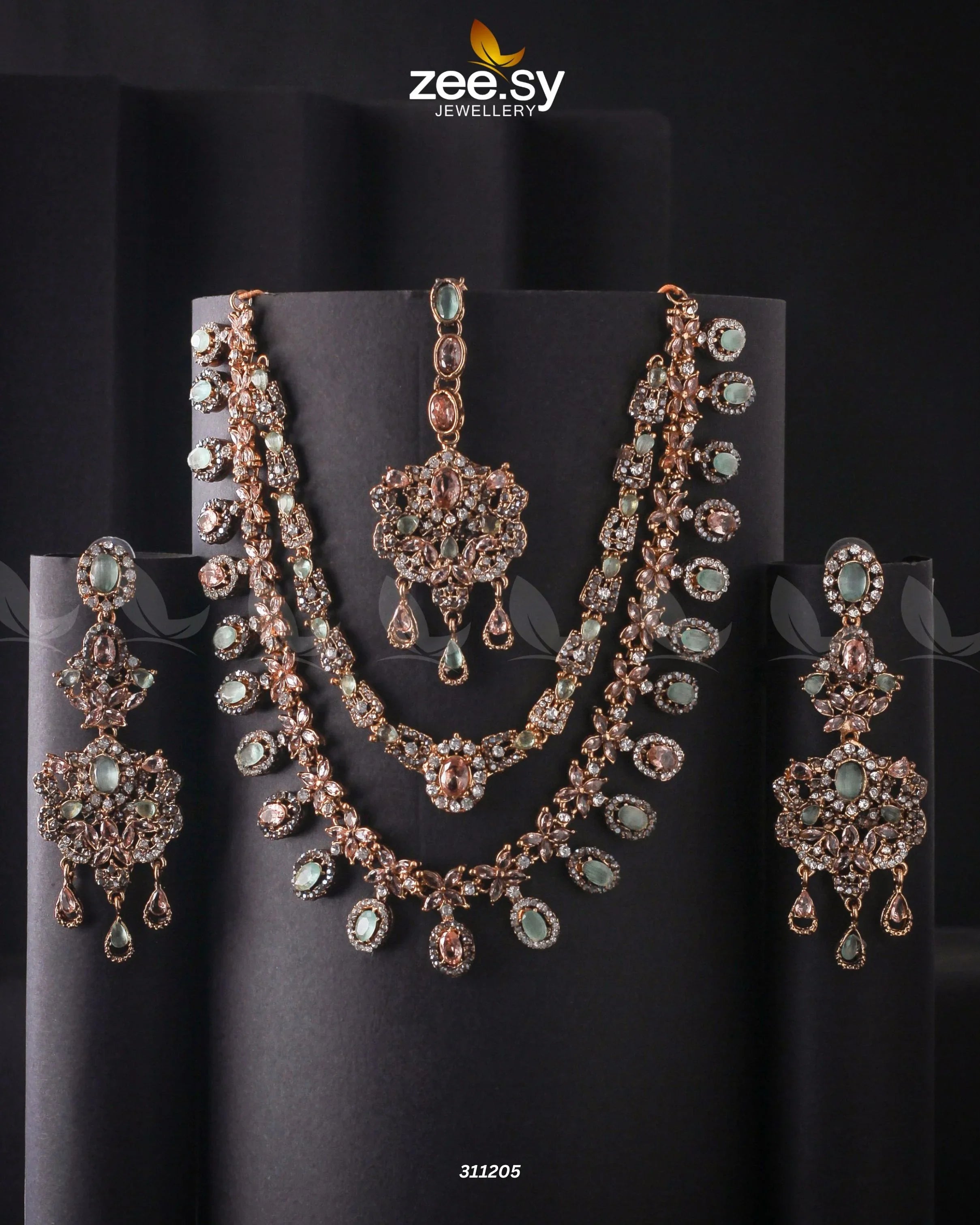 Zarqa Necklace Champagne & Mint Green - Zeesy Jewellery
