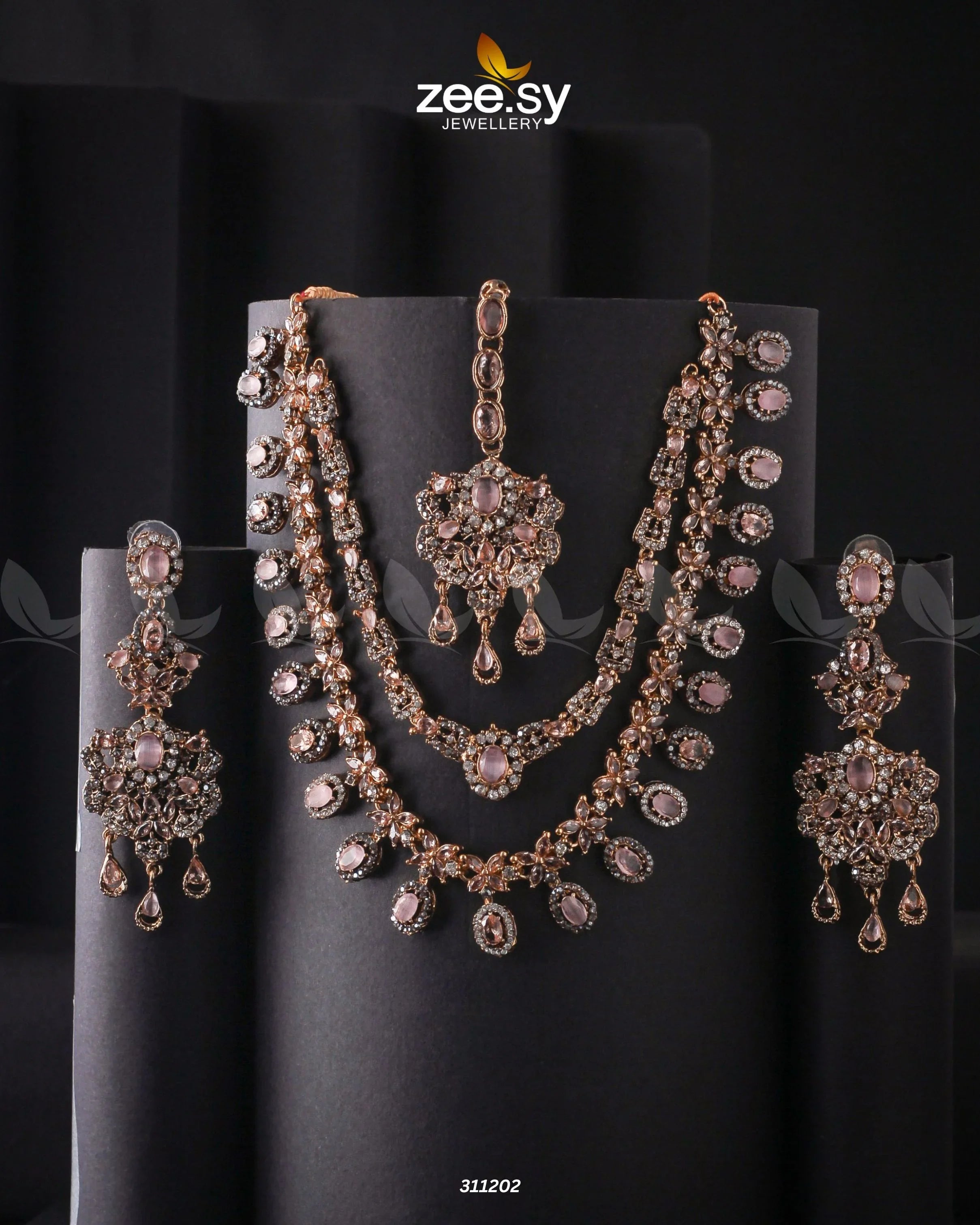 Zarqa Necklace Champagne & Mint Pink - Zeesy Jewellery