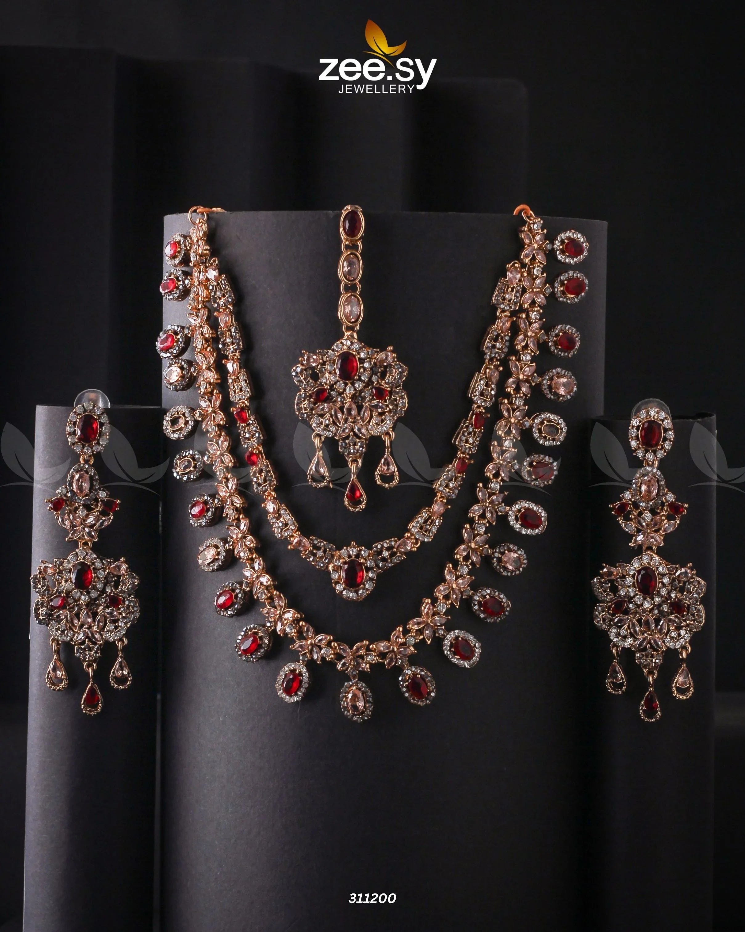 Zarqa Necklace champagne & Red - Zeesy Jewellery