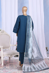 Khombi Stitched 3 Piece Casual Pret Cotton Collection'2025-Zebra Lines Blue