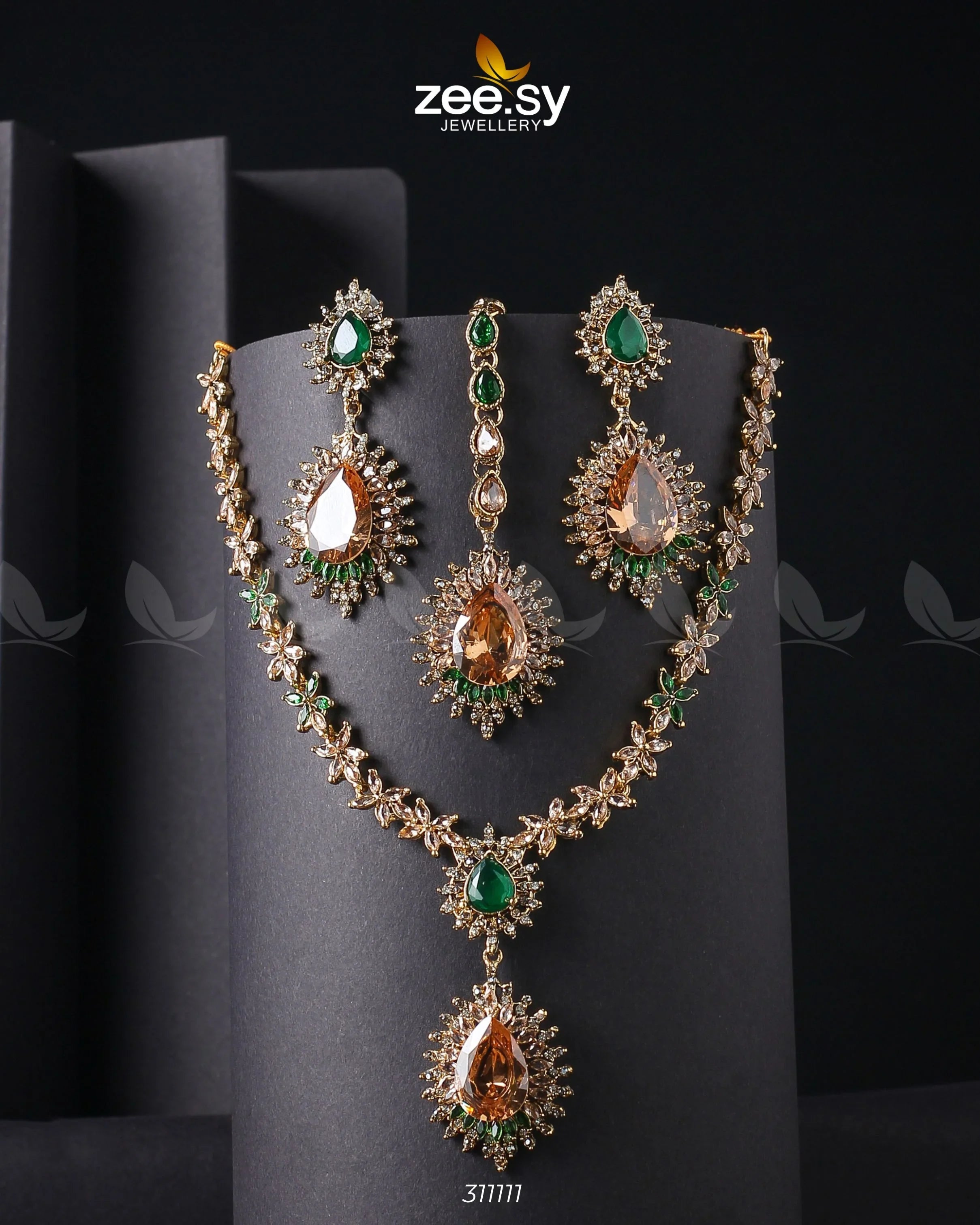 Zilla Necklace Champagne & Green - Zeesy Jewellery