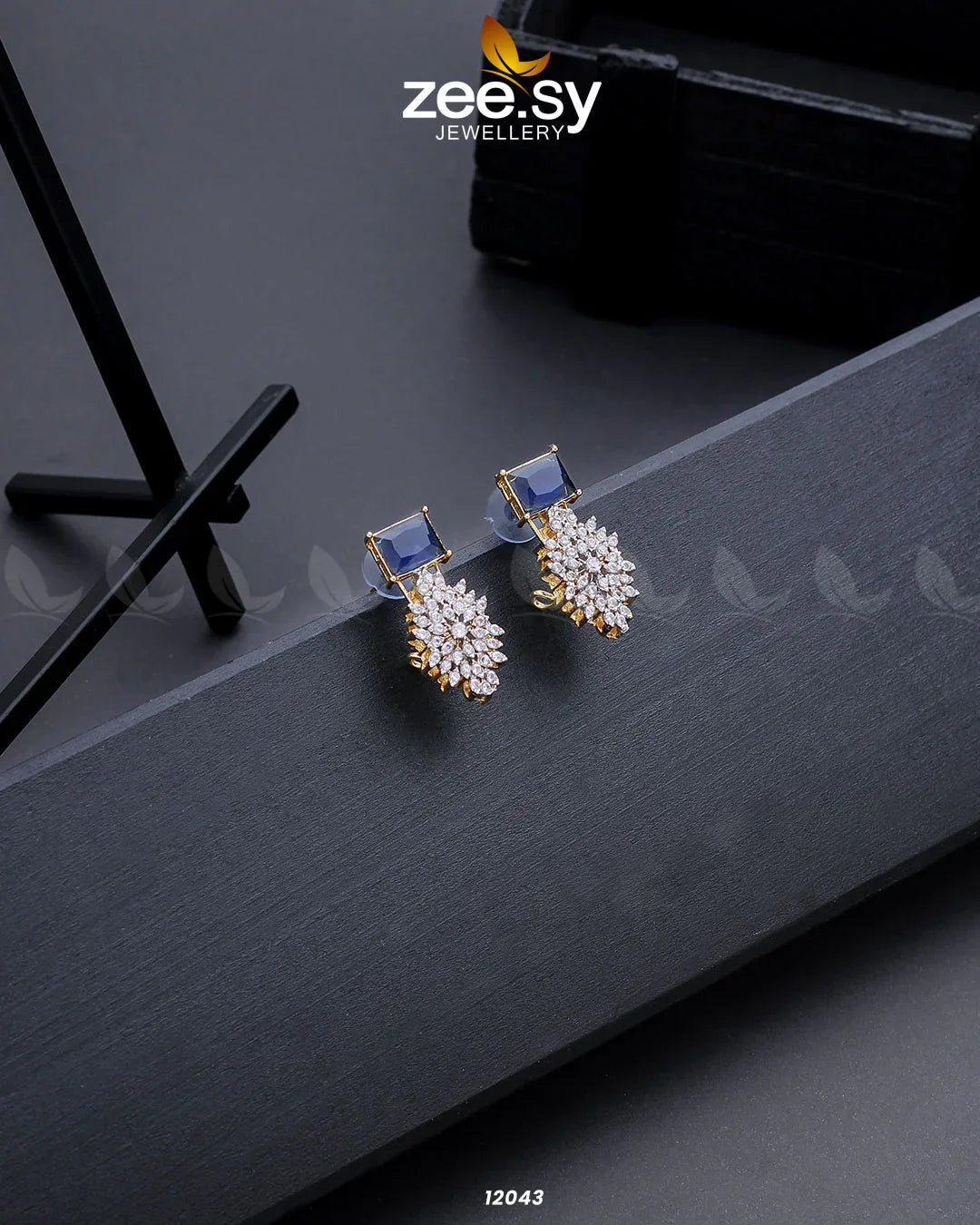 Zircon Cluster Earrings Blue - Zeesy Jewellery
