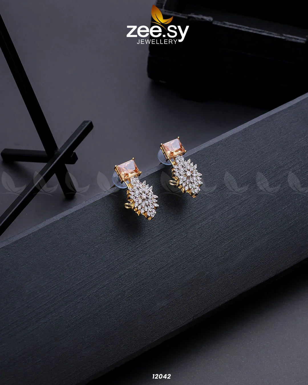 Zircon Cluster Earrings Champagne - Zeesy Jewellery