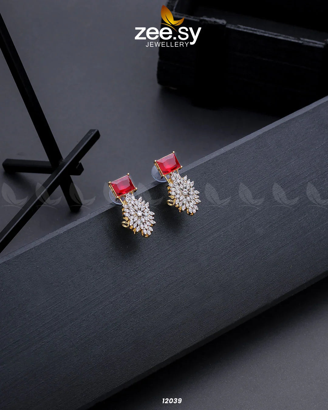 Zircon Cluster Earrings Red - Zeesy Jewellery