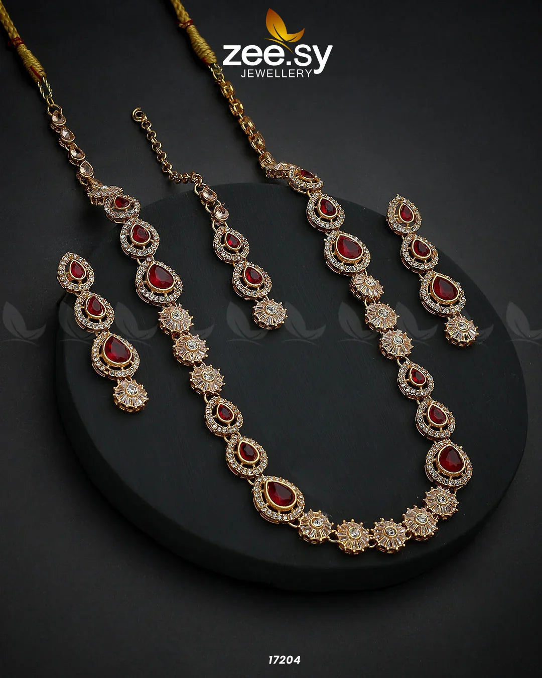 Serenity Malla Necklace Golden Red - Zeesy Jewellery