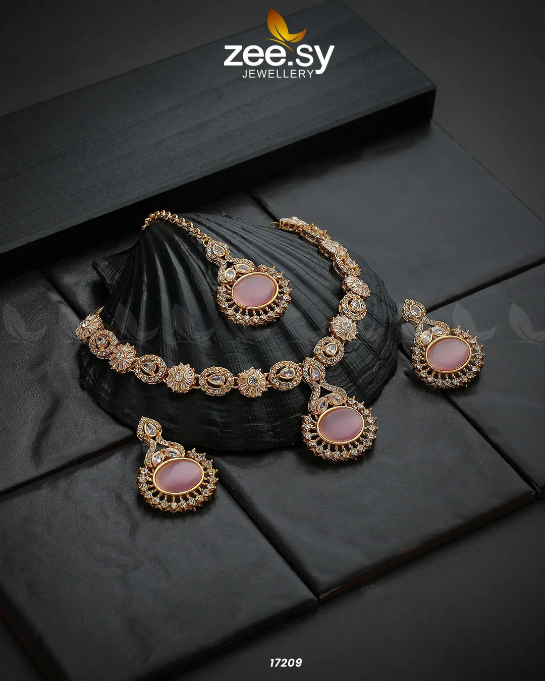 Zirconic Starburst Necklace Golden Mint Pink - Zeesy Jewellery