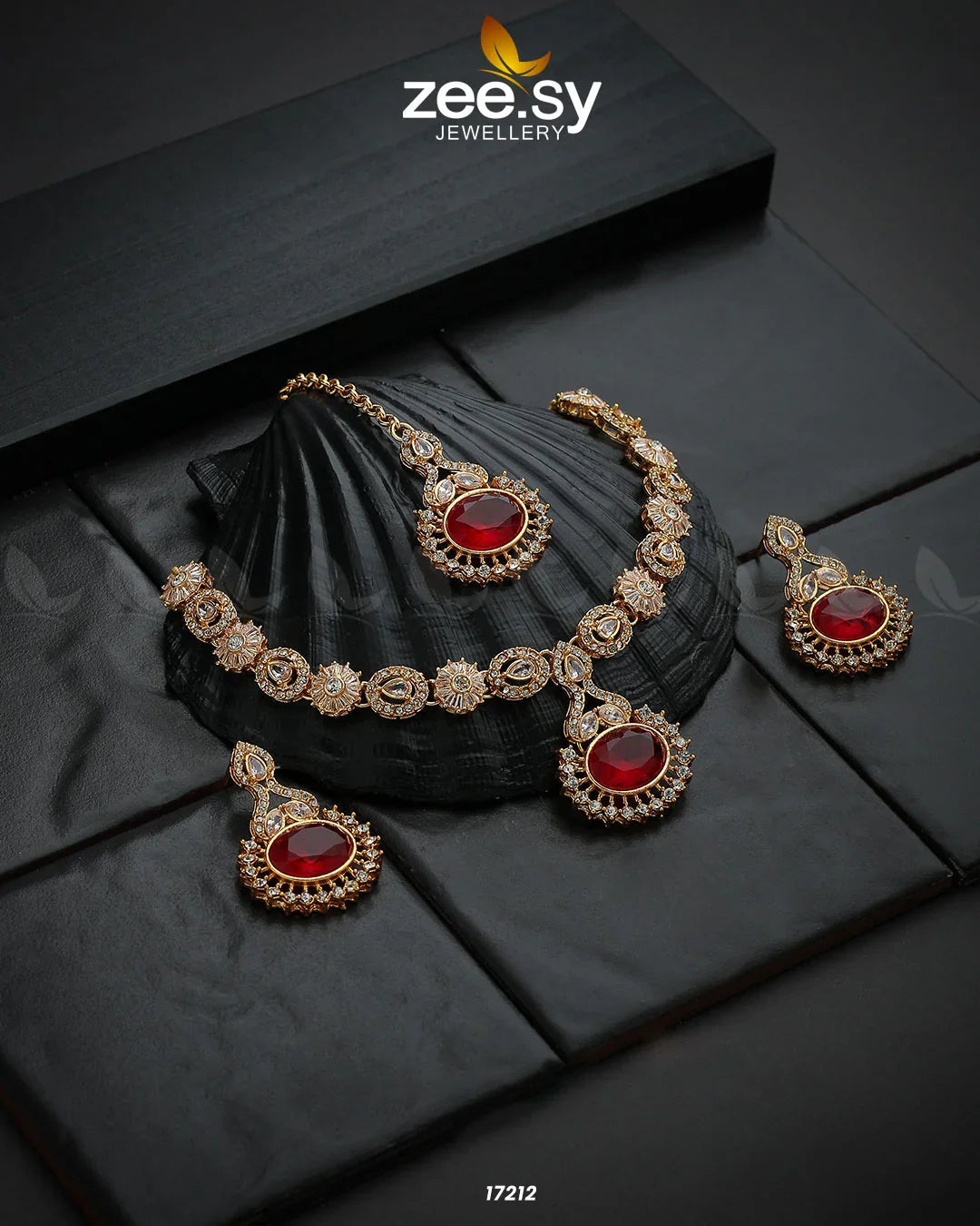 Zirconic Starburst Necklace Golden Red - Zeesy Jewellery
