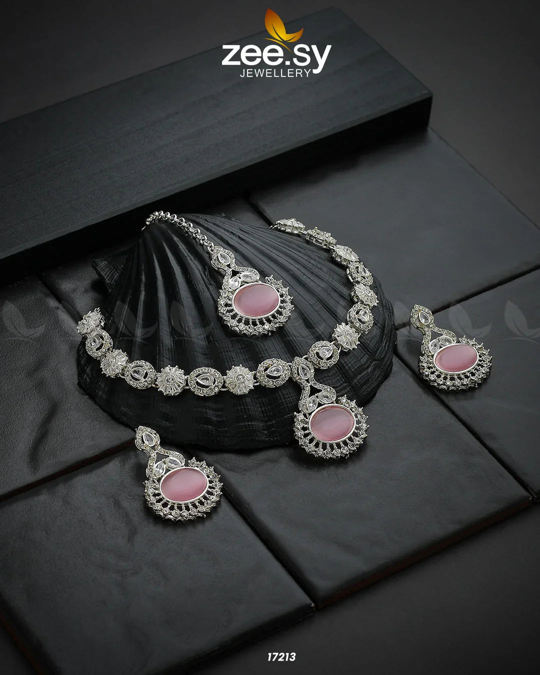 Zirconic Starburst Necklace Silver Pink - Zeesy Jewellery