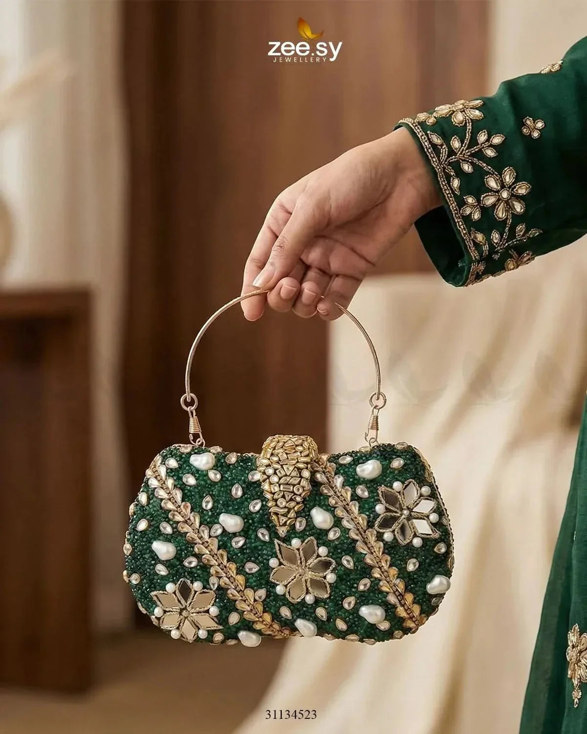 Emerald Baroque Pearl Clutch Bag
