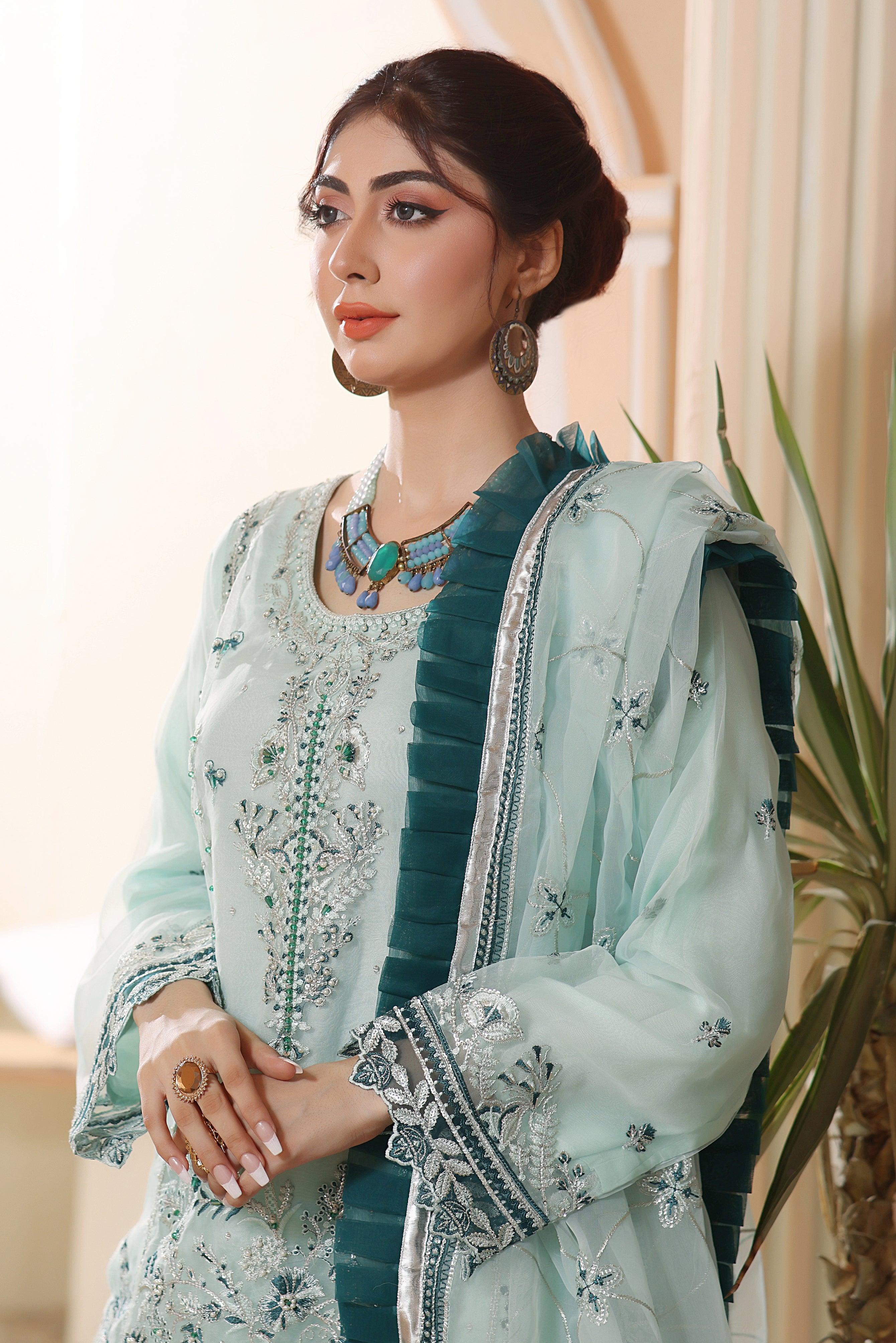 3 PIECE - EMBROIDERED ORGANZA SUIT 468J - Dressline Fabric