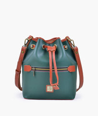 RTW Creation - Army green and rust bucket bag with zipper pocket