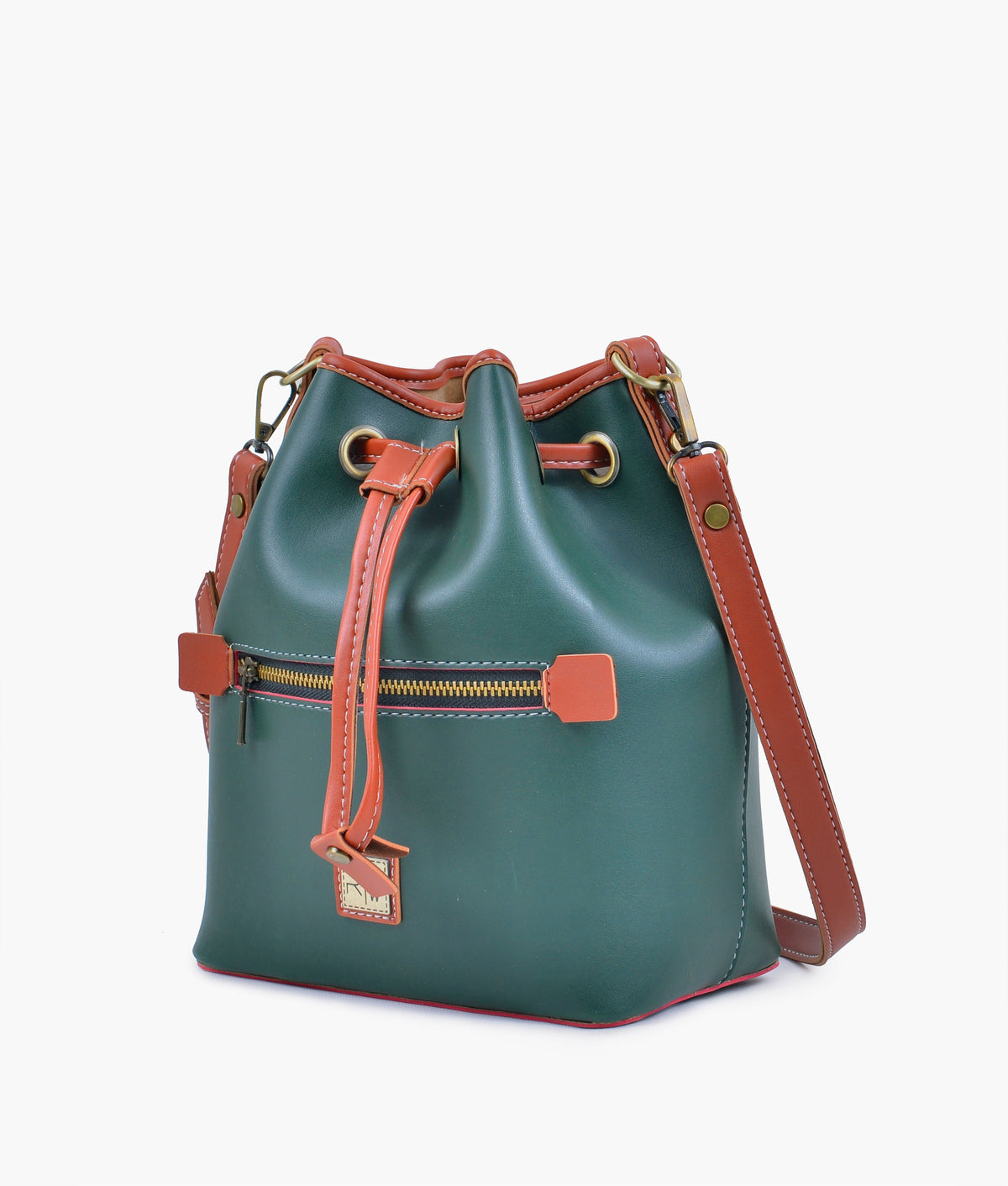 RTW Creation - Army green and rust bucket bag with zipper pocket