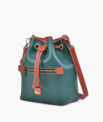 RTW Creation - Army green and rust bucket bag with zipper pocket