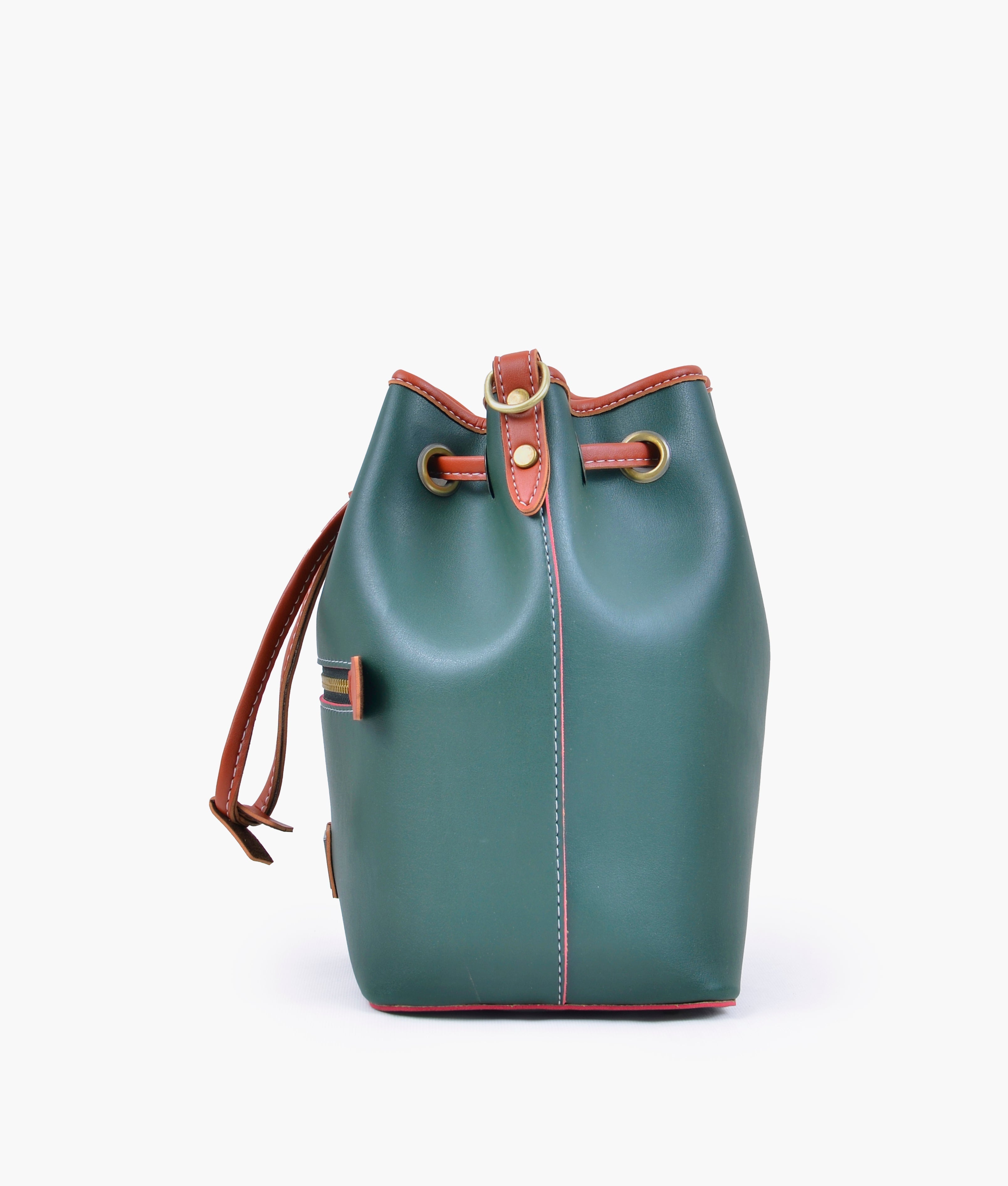 RTW Creation - Army green and rust bucket bag with zipper pocket