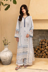 Luxe By Azure Unstitched 3 Piece Premium Cambric Suit-09-Skyline Serenity