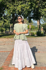 Urban Cut Stitched Peplum Cotton Elegant Tops-C0220