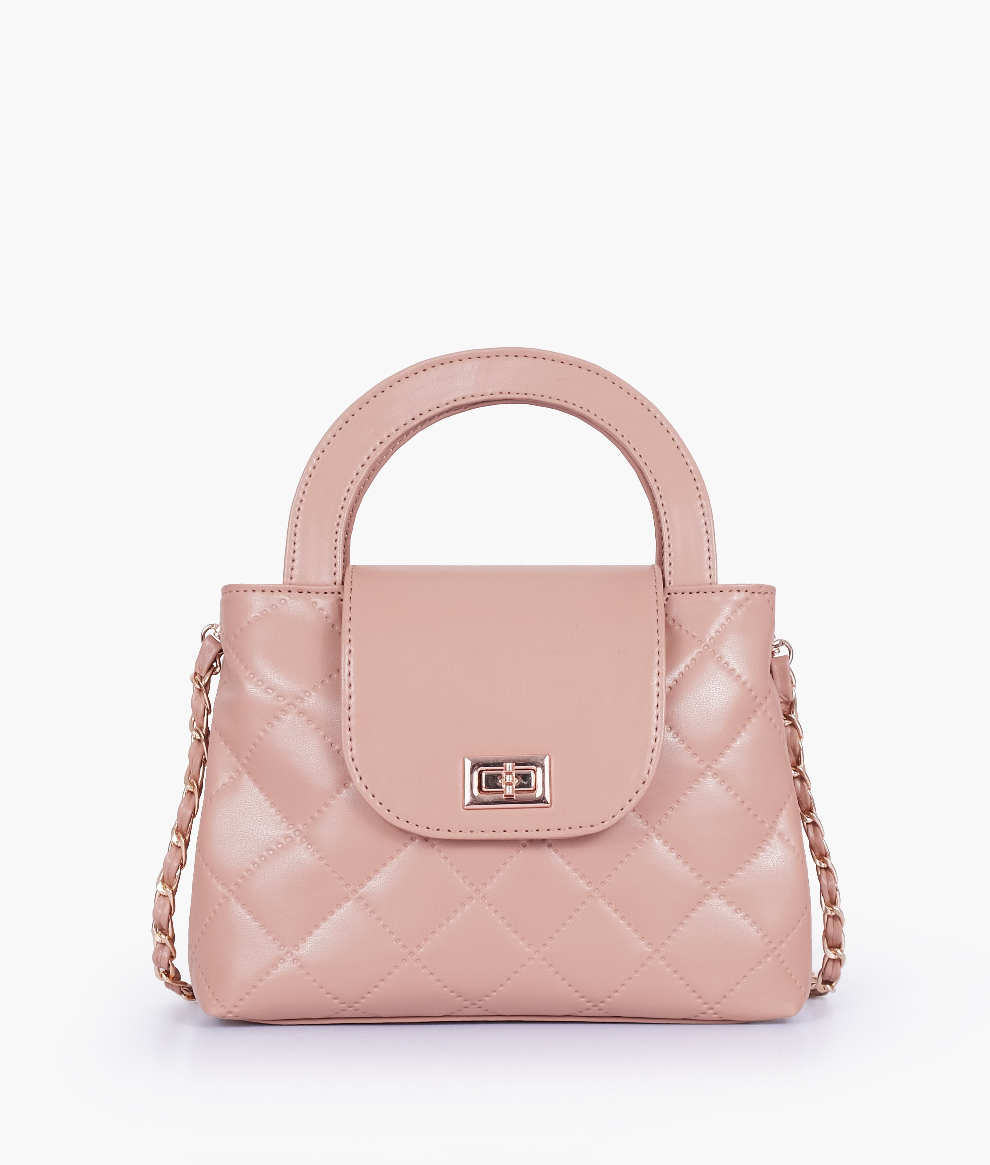 RTW Creation - Baby pink flap quilted bag with top handle