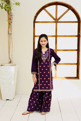 Khanak Stitched Kids-Purple Embroidered Gharara KST 115
