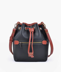 RTW Creation - Black and rust bucket bag with zipper pocket