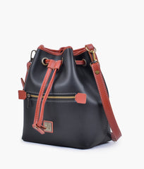 RTW Creation - Black and rust bucket bag with zipper pocket