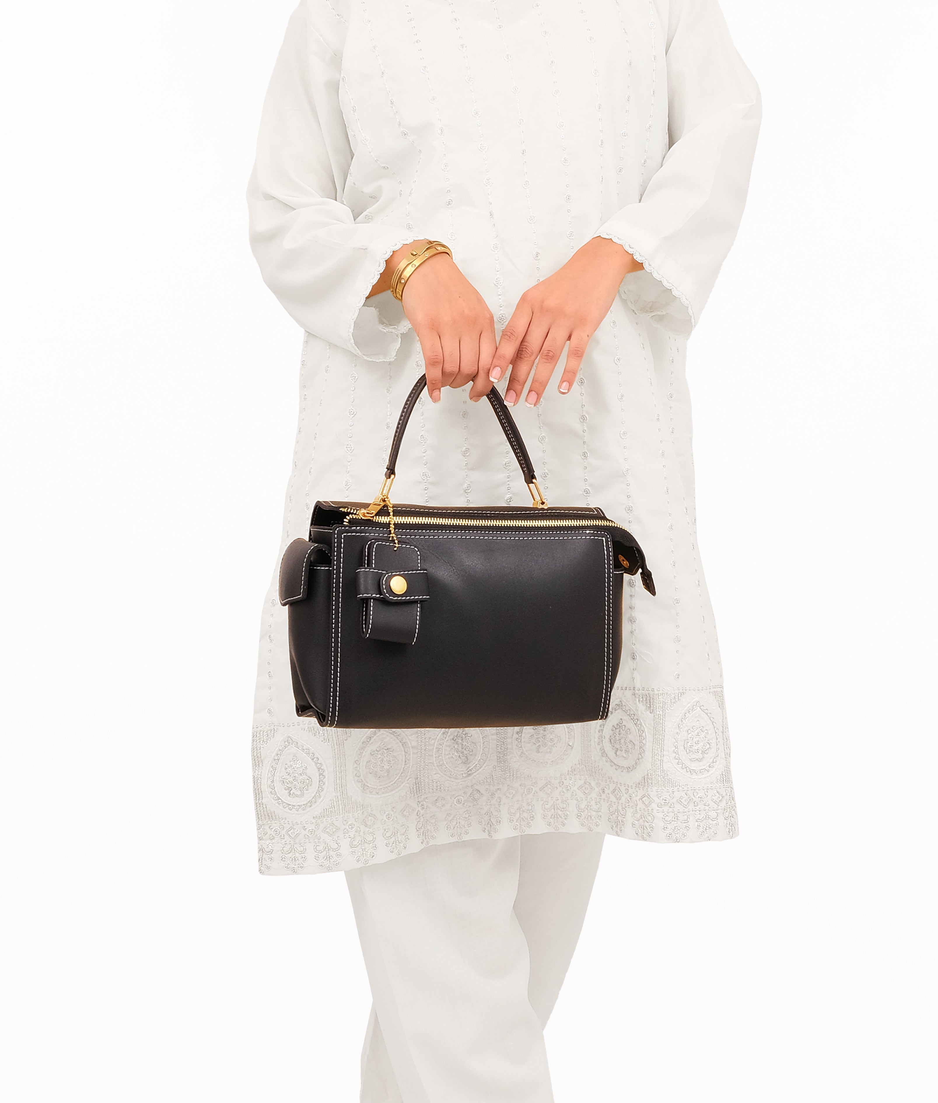 RTW Creation - Black bowling bag with top-handle