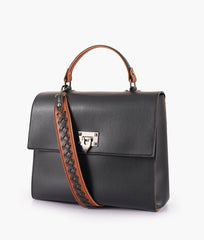 RTW Creation - Black flap-over top-handle bag