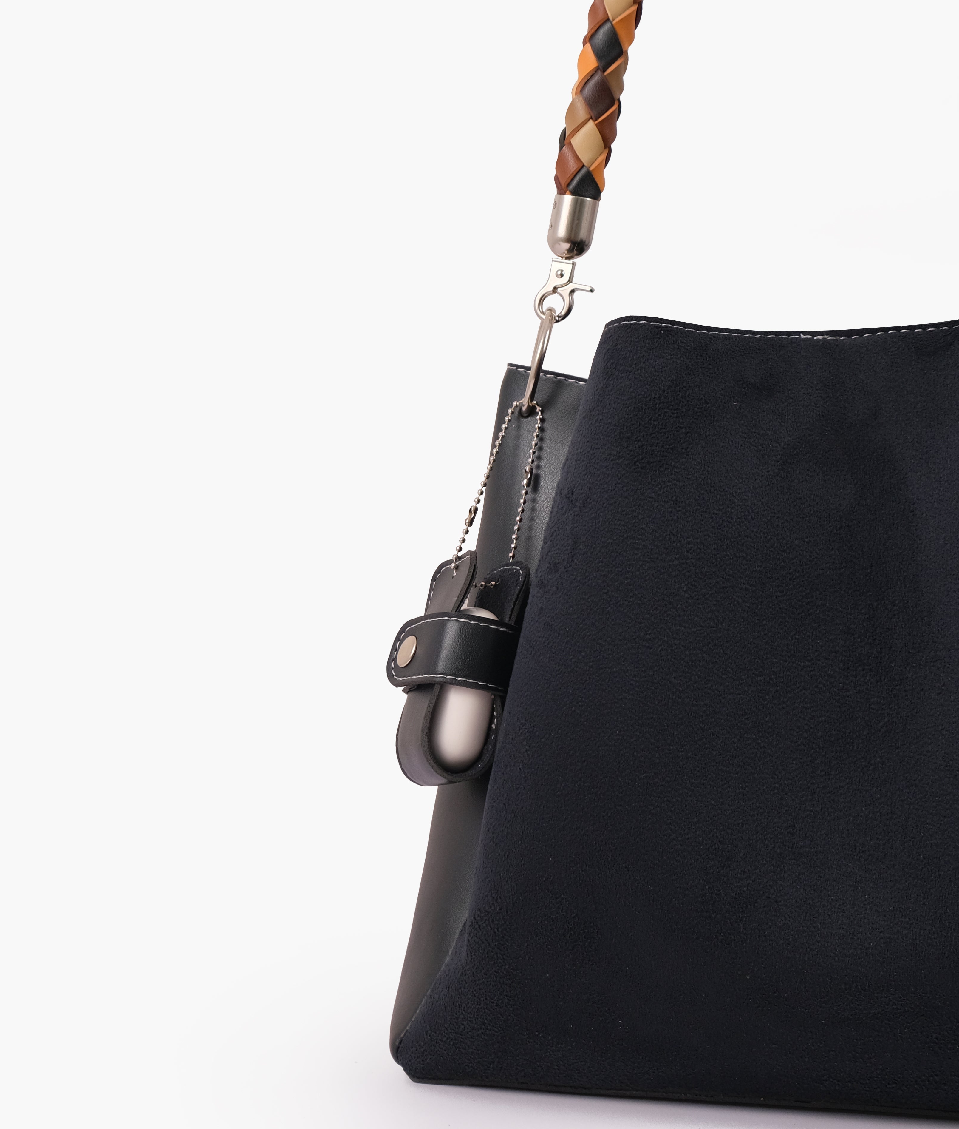 RTW Creation - Black suede handbag with braided handle
