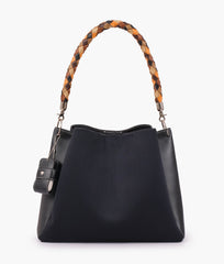 RTW Creation - Black suede handbag with braided handle