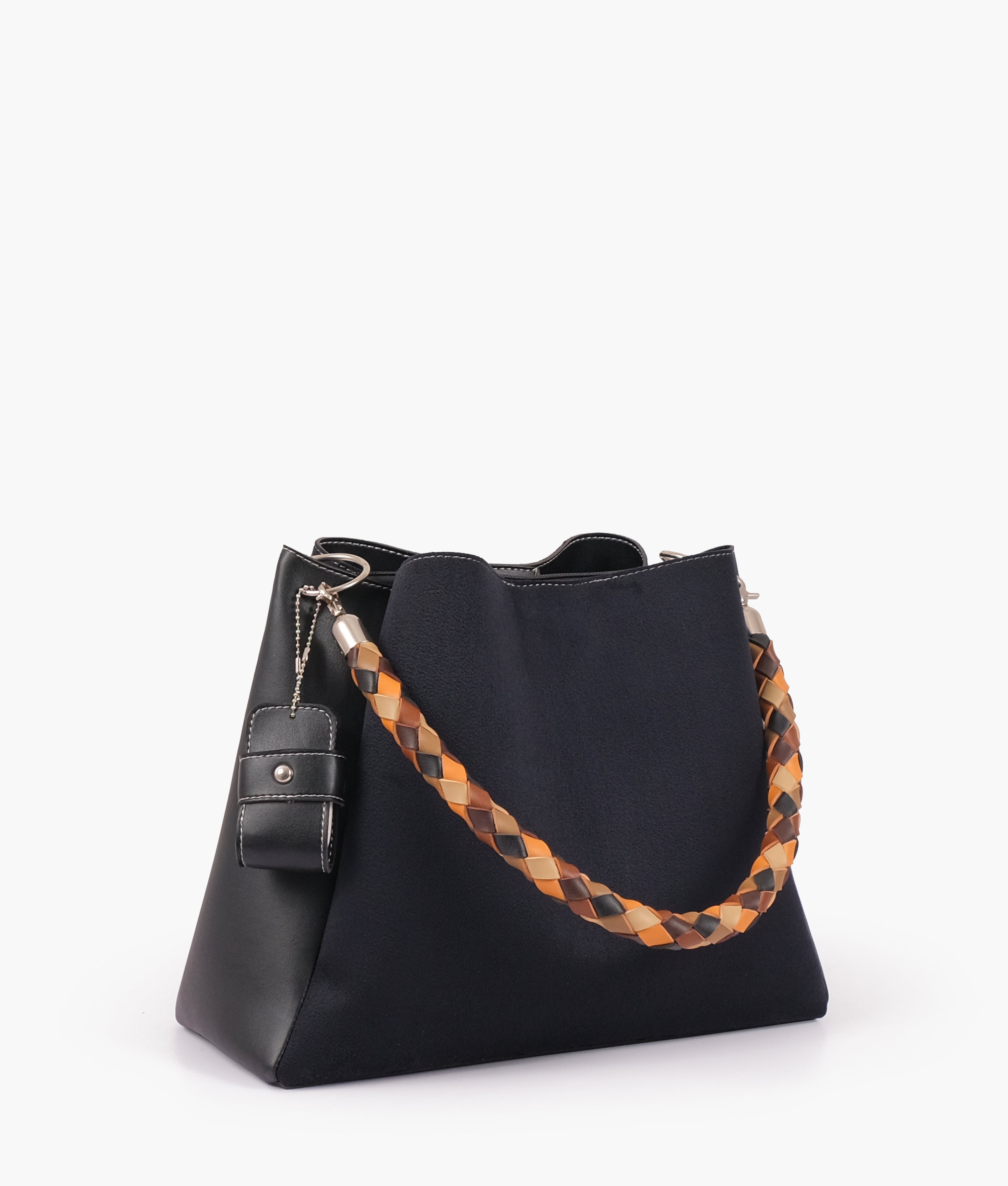 RTW Creation - Black suede handbag with braided handle