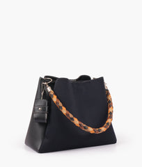 RTW Creation - Black suede handbag with braided handle