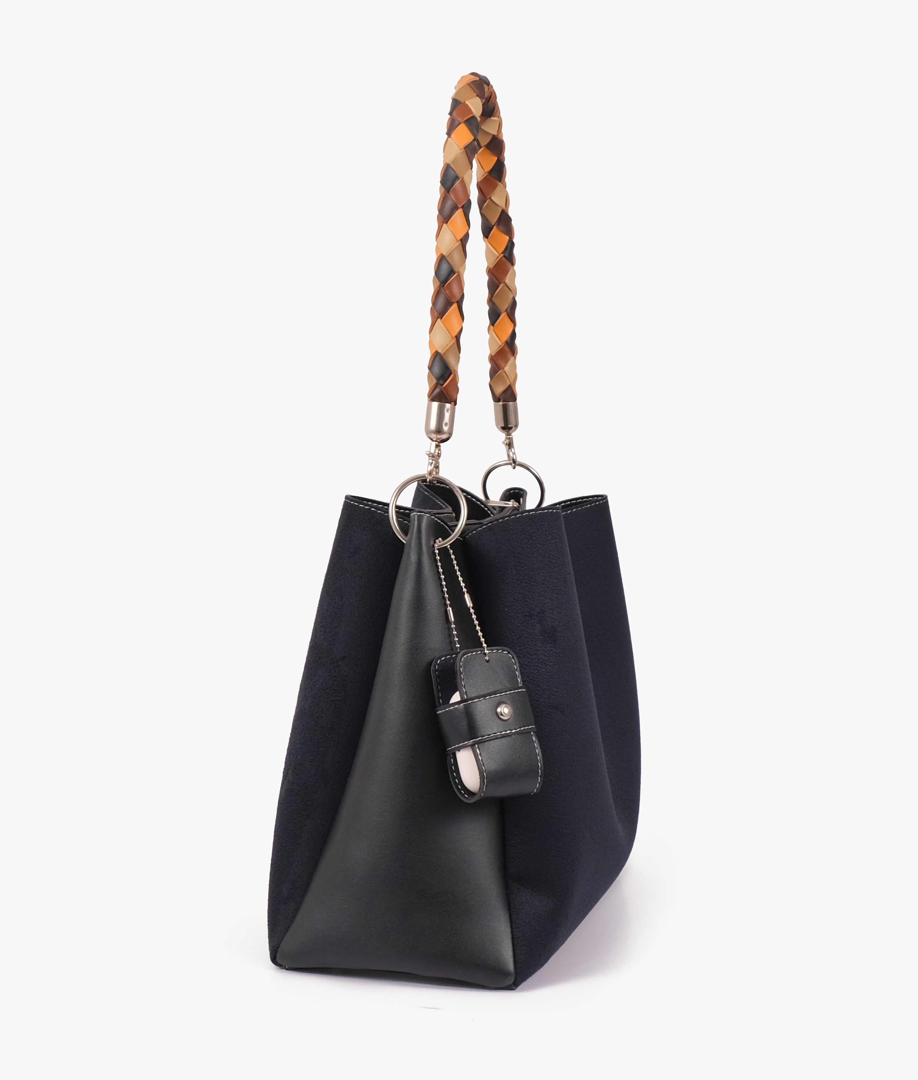 RTW Creation - Black suede handbag with braided handle