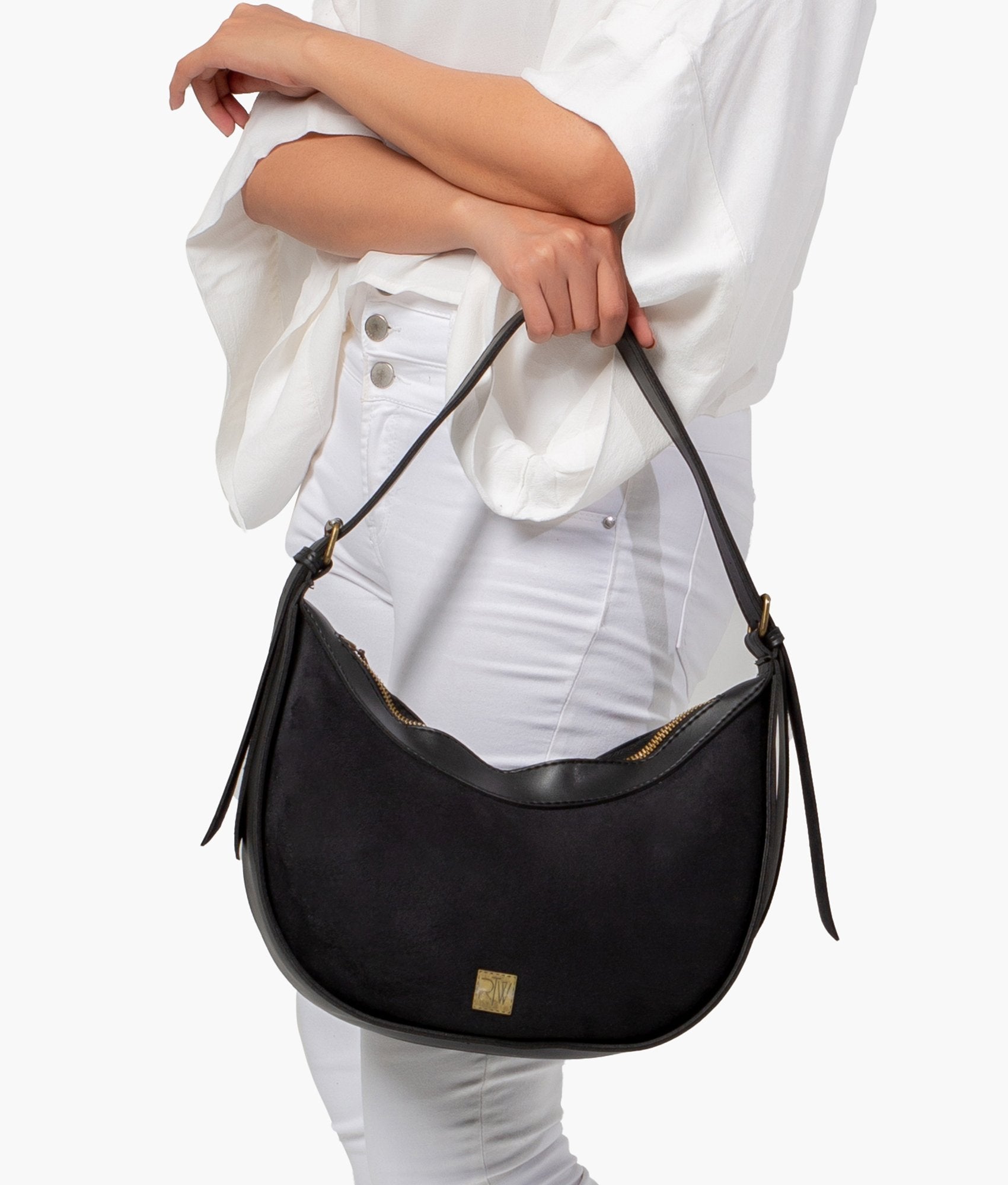 RTW Creation - Black suede hobo bag