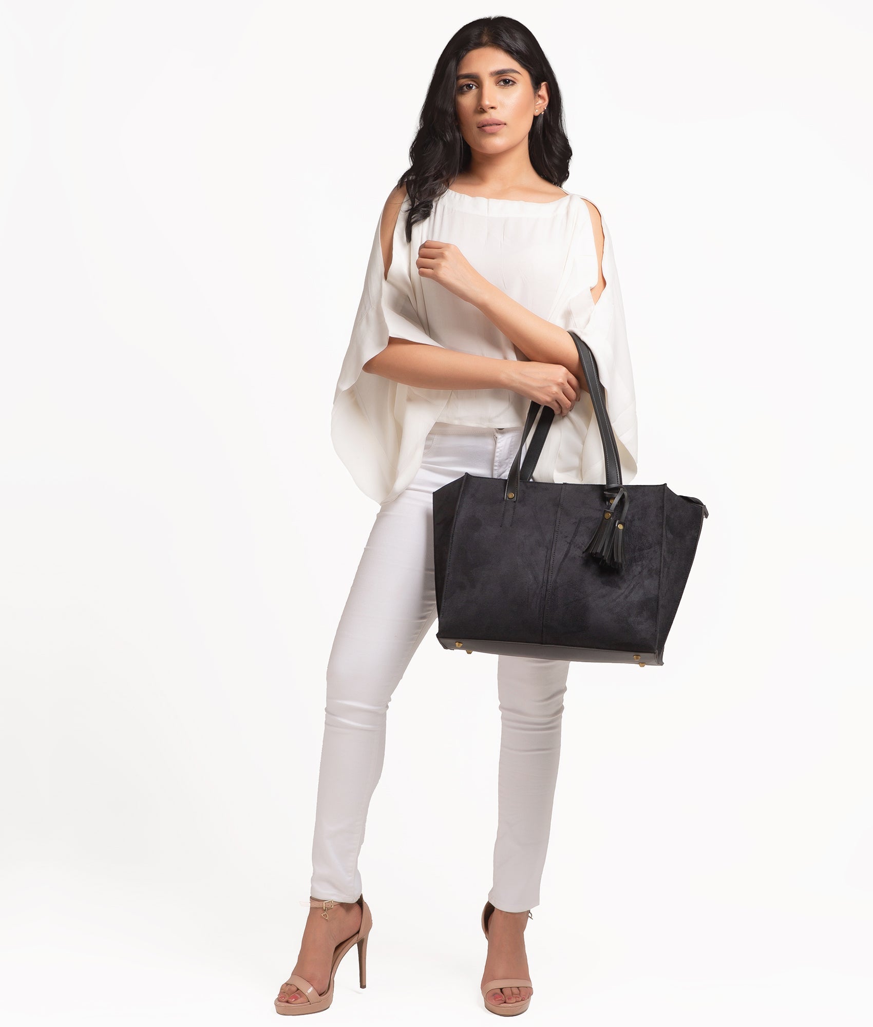 RTW Creation - Black suede over the shoulder tote bag